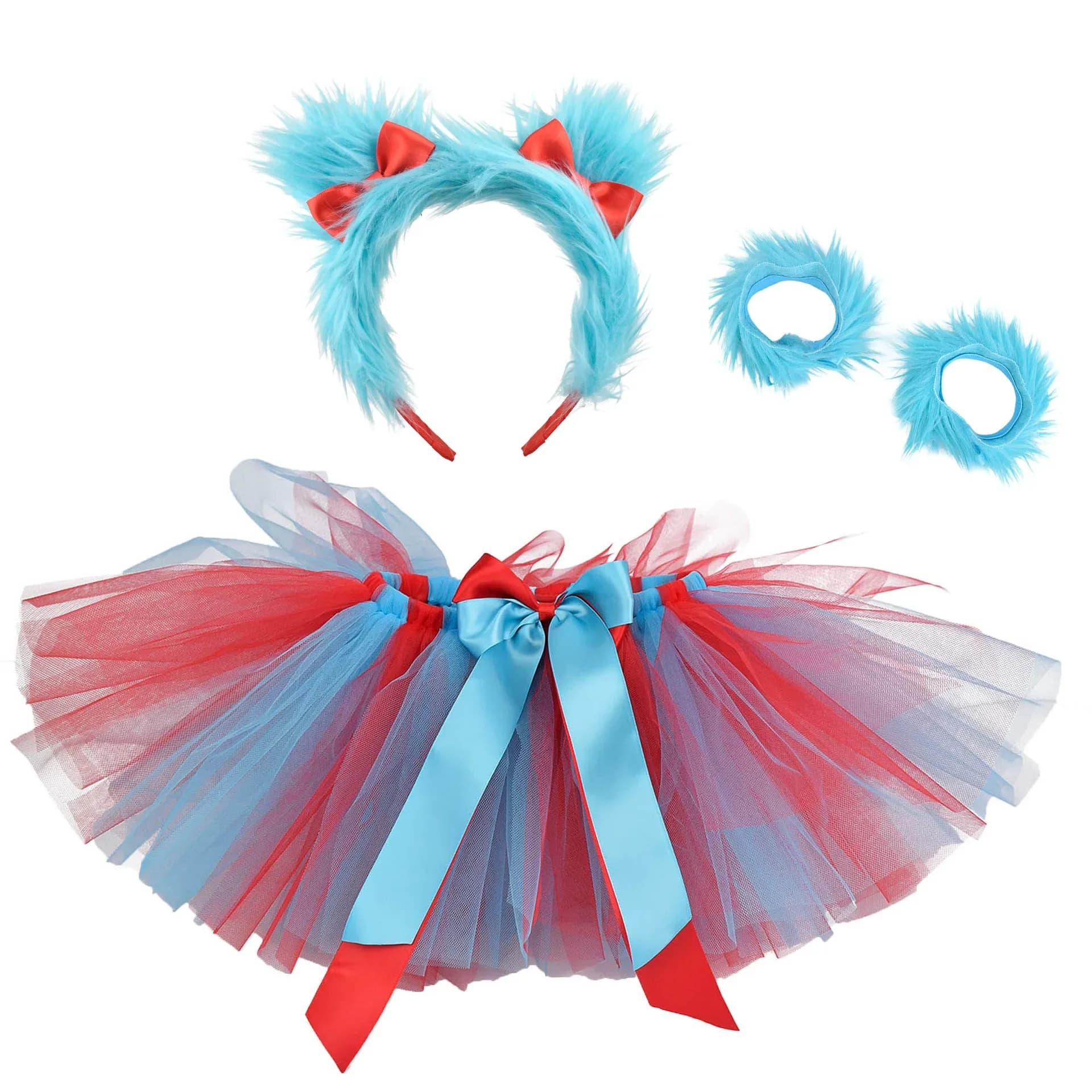Red Turquoise What 1 What 2 Gonna Tutu for Girls Costumes Dr Seuss Party Dress for Photo Service Children's Smooth Set