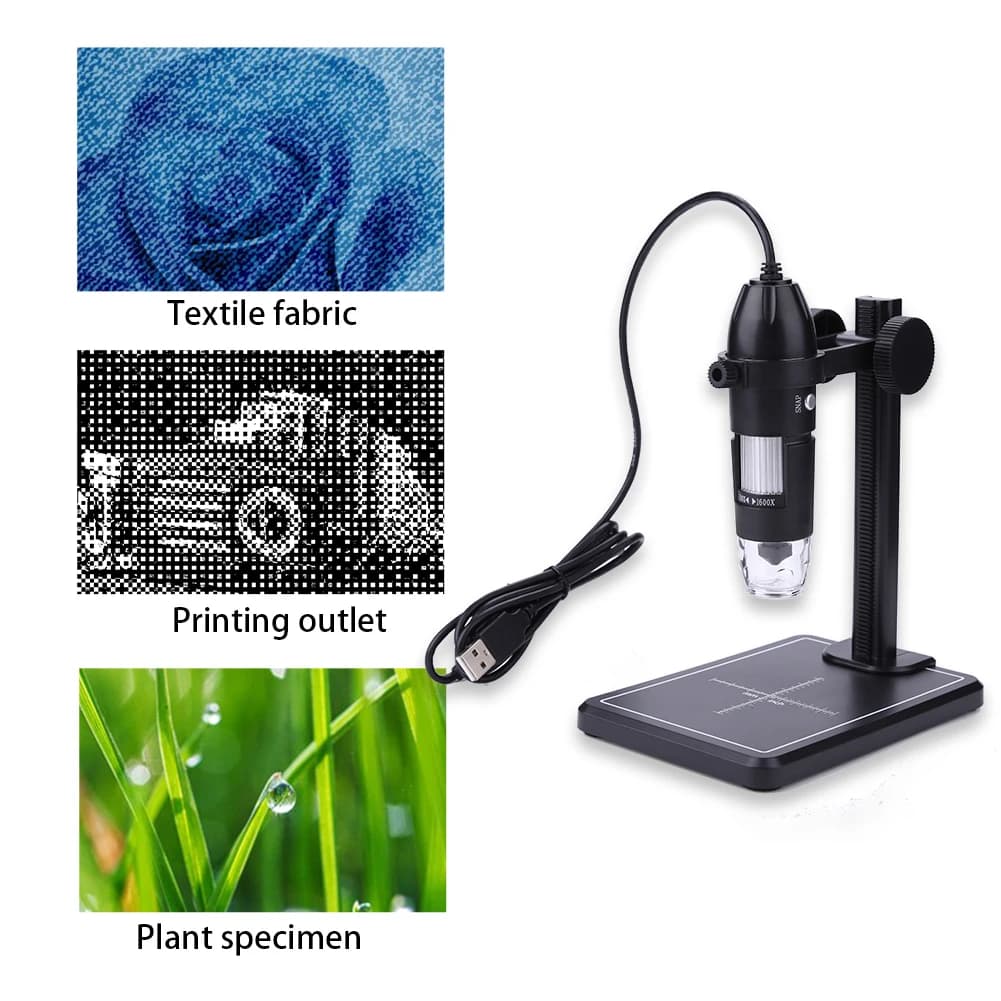 Microscopio Digitale USB 1600X con 8 LED e Supporto Sollevabile, Microscopi Portatili, Microscopi Video per Win10, Win8, Win7