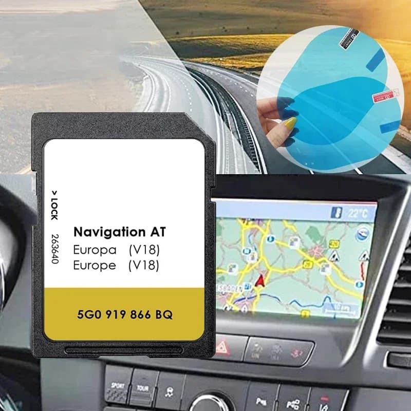 Per VW Discover Media MIB1 Navigazione AT Map UK GB Europa Irlanda Sat Nav Scheda SD V18 con adesivi Reaview antiappannamento