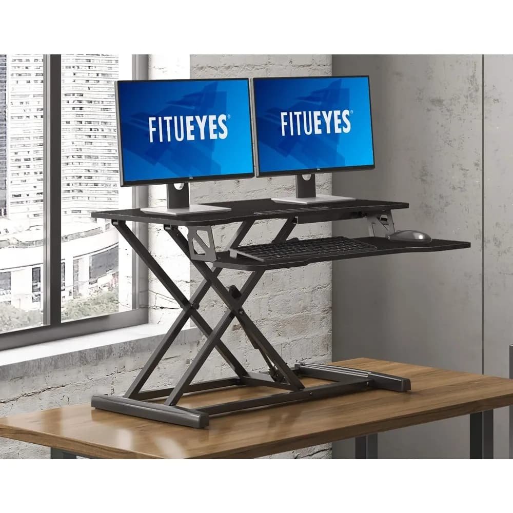 Scrivania in piedi regolabile in altezza Convertitore Sit to Stand da 32 pollici di larghezza Stand Up Desk Workstation da tavolo per monitor Riser