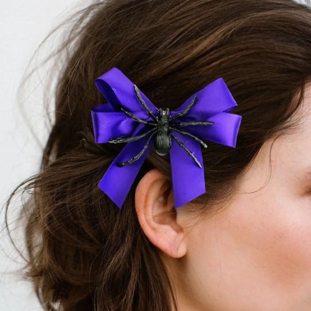 Happy Halloween Funny Spider Hair Clip Plastic Spider Theme Bowknot Hairpin Personalized Halloween Head Wear Cosplay