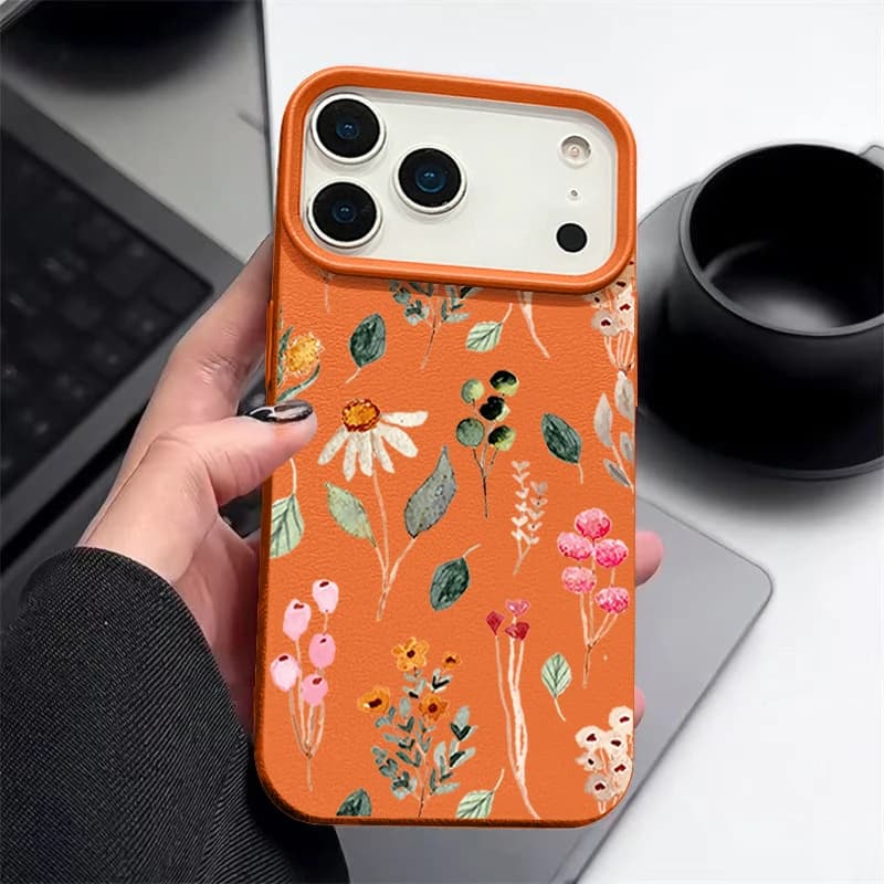 Custodia in TPU con texture in pelle stampata con piante colorate per iPhone 17 Air 16e 16 15 Pro Max 14 13 12 Pro Max 11 Cover per telefono in silicone