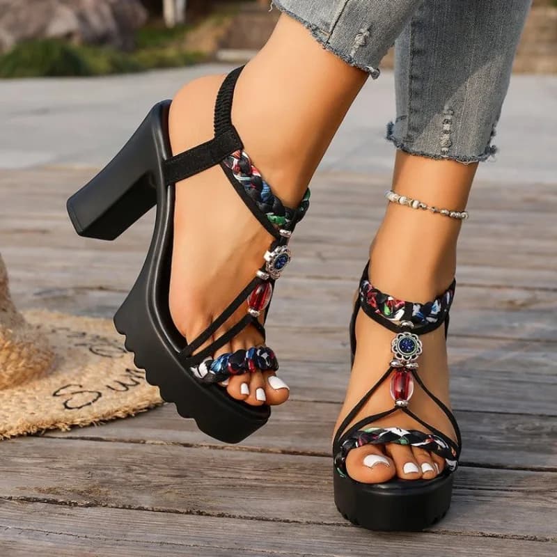 Nuovi Sandali Estivi 2026 da Donna con Tacco Grosso e Suola Spessa Stile Etnico - Scarpe Romane Open-Toe