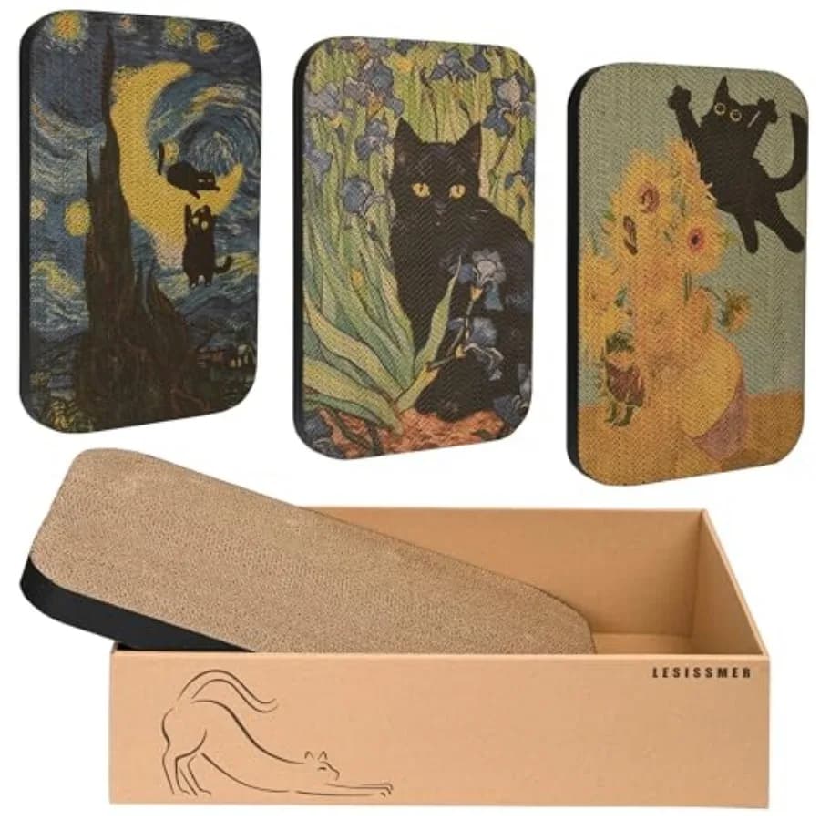 Art Cat Scratcher, 3 Pezzi, Tiragraffi Artistico per Gatti Montabile a Parete con Scatola, Tiragraffi da Parete per Gatti, Tiragraffi in Cartone per Gatti