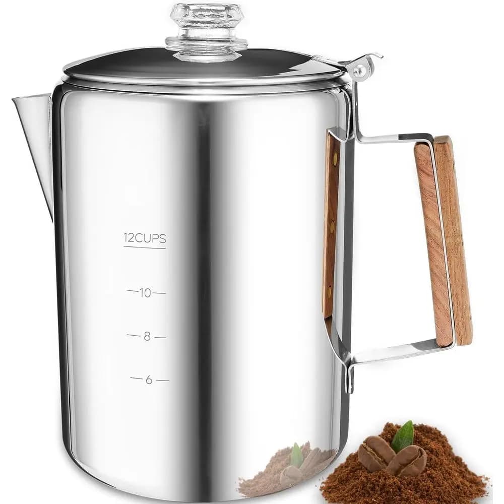 Camping Percolator Coffee Pot 12 Cup Stove Top Coffee Percolator Non Electric Coffee Maker Camping Stainless Steel Coffee Pot Ou