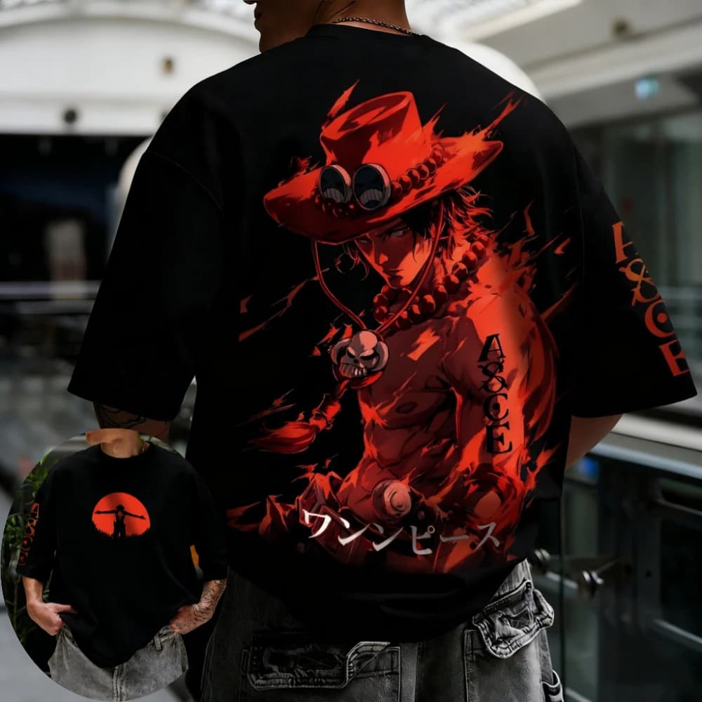 T-shirt stampata One Piece Portgas D. Ace per uomo e donna, abbigliamento genitore-figlio, t-shirt per ragazzo e ragazza 2026 Harajuku