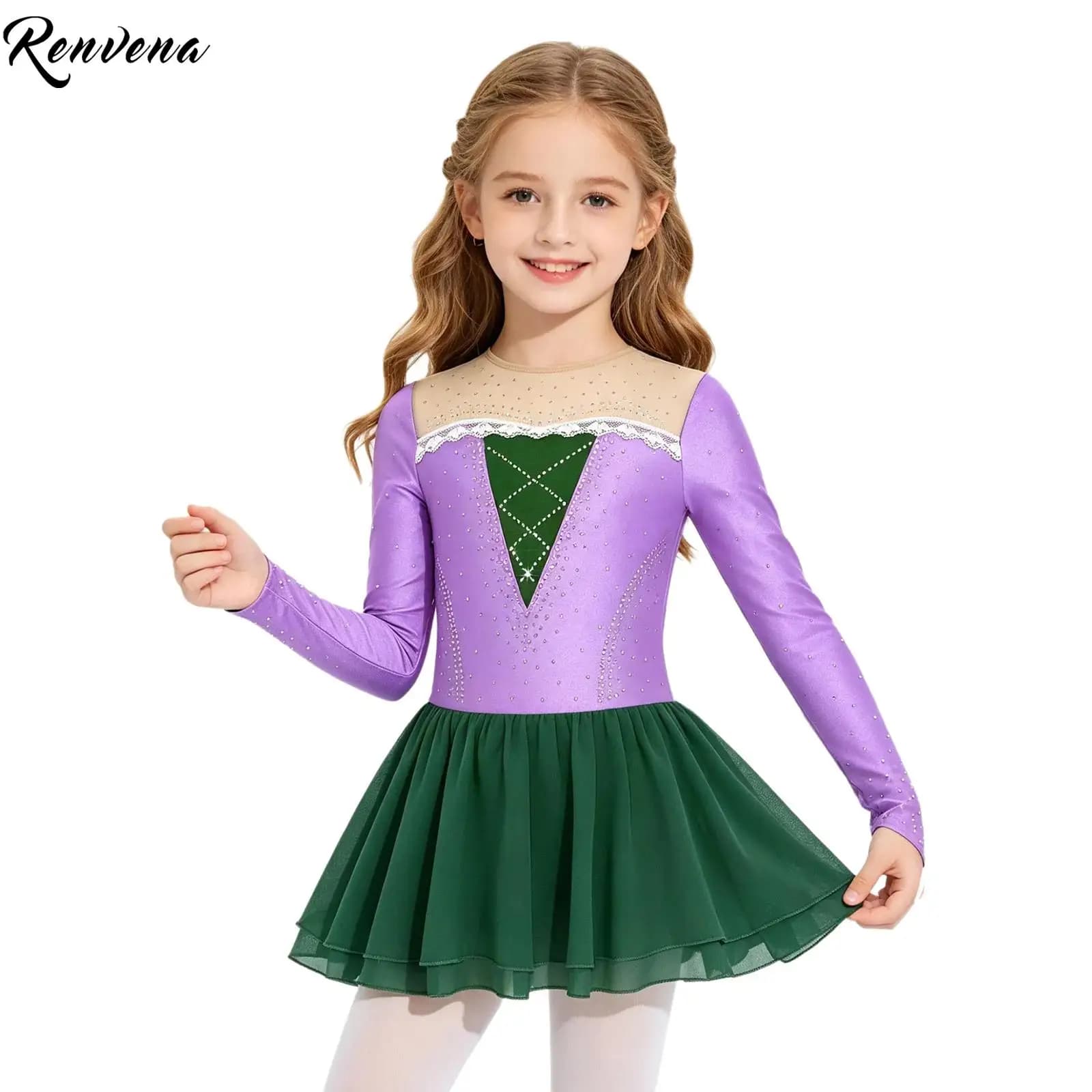 Vestito da Pattinaggio Artistico per Bambine, Costume da Ballerina per Spettacoli di Danza, Abito Leotard per Esibizioni di Pattinaggio su Ghiaccio e Gala