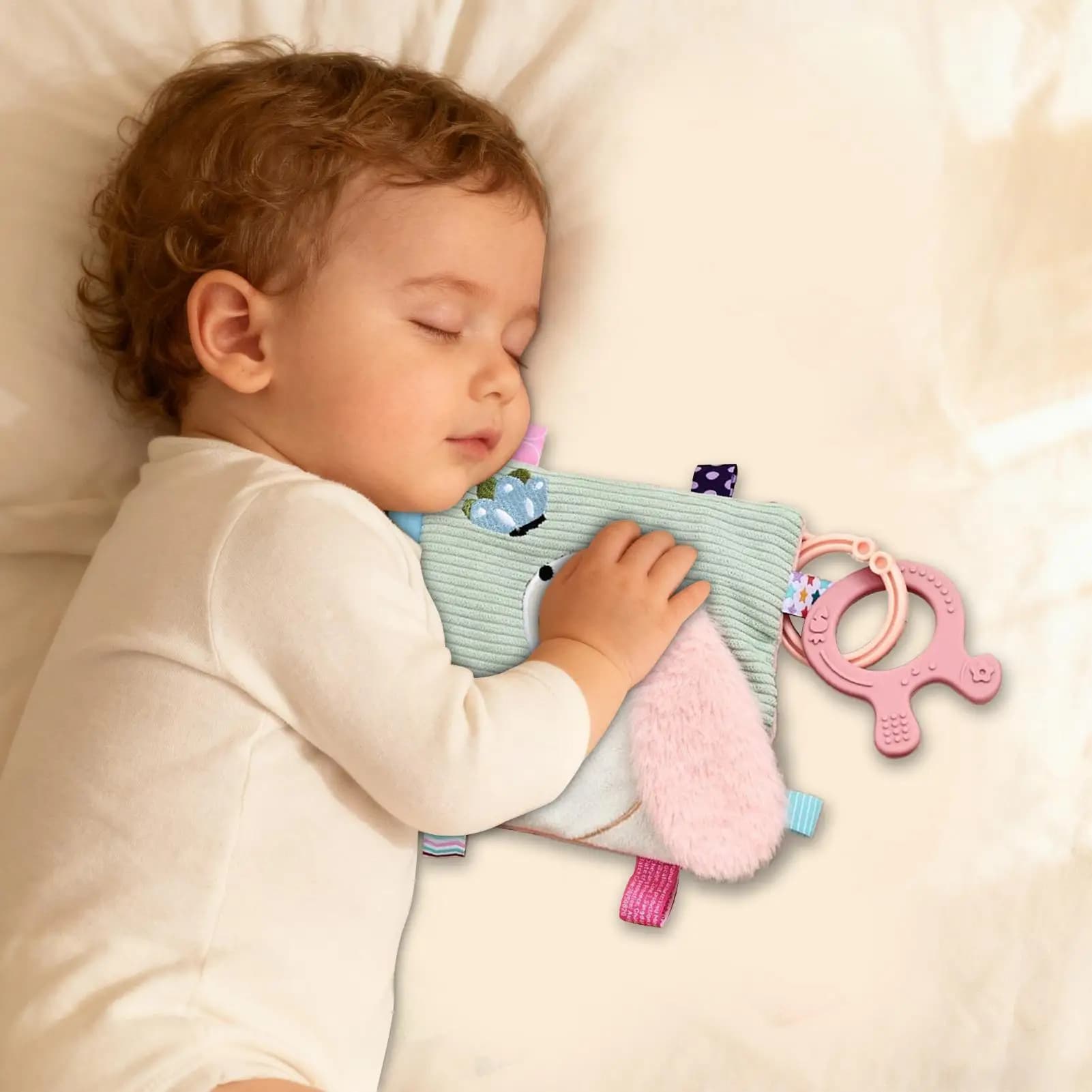 Coperta comfort per bambini Asciugamano delicato e traspirante lenitivo con gancio Coperta di sicurezza morbida per coniglio per ragazza Seggiolino auto Letto Viaggio a casa