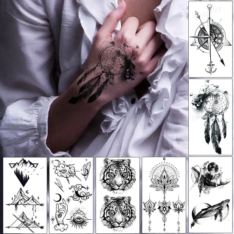 Small Waterproof Temporary Tattoo Dream catcher Compass Mini body stickers Arm Wrist Fake Tattoos for Women Men