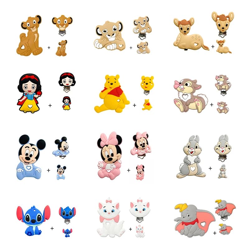3 pz/set Punto Del Silicone bambi principessa clip massaggiagengive Perline Focale FAI DA TE Ciuccio Catena Pinze Perline penna Giocattolo Accessori Dei Monili