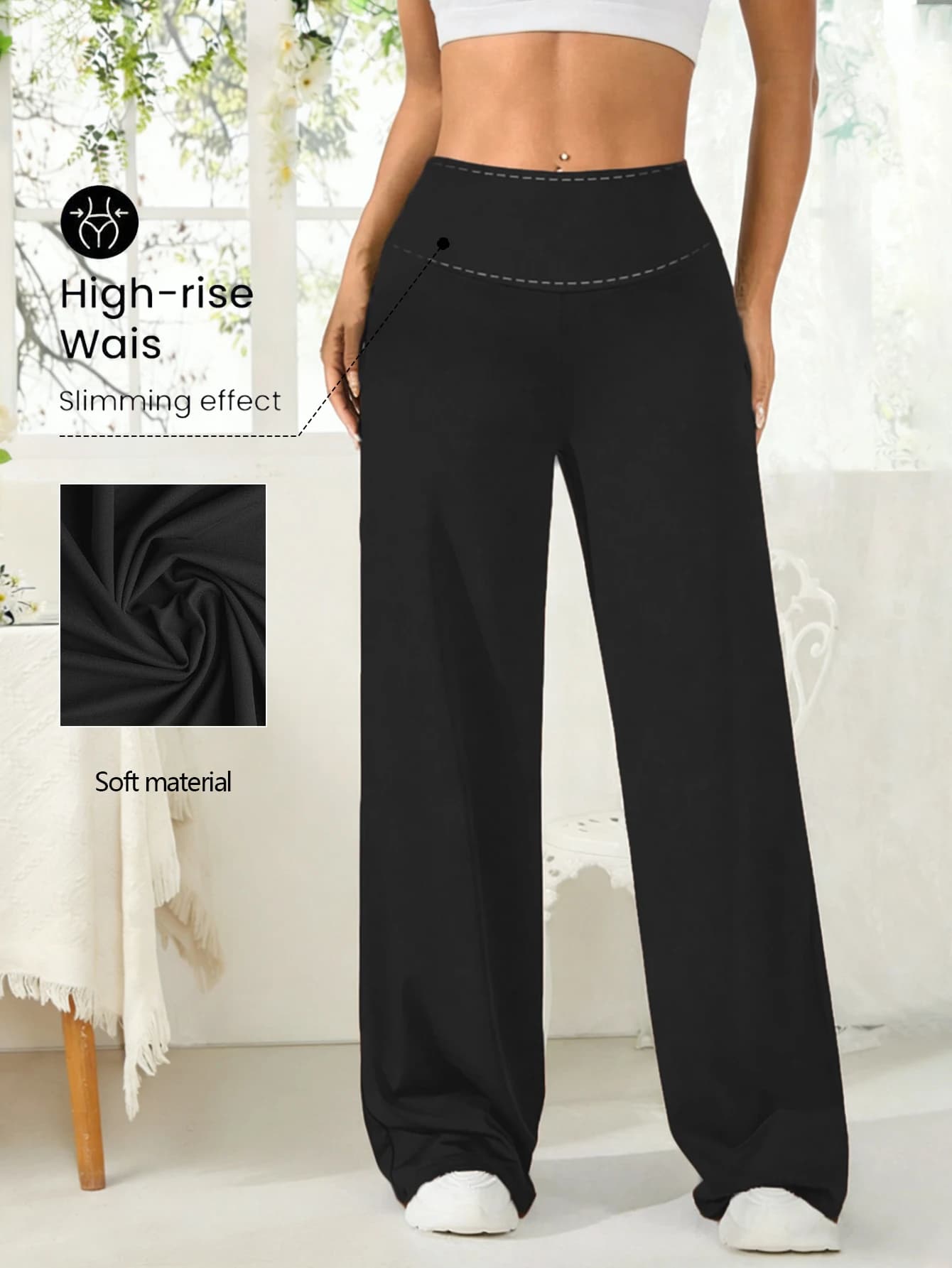 Pantaloni da yoga a gamba larga a vita alta da donna realizzati in tessuto morbido ed elastico nero adatti per l'abbigliamento casual, fitness, corsa