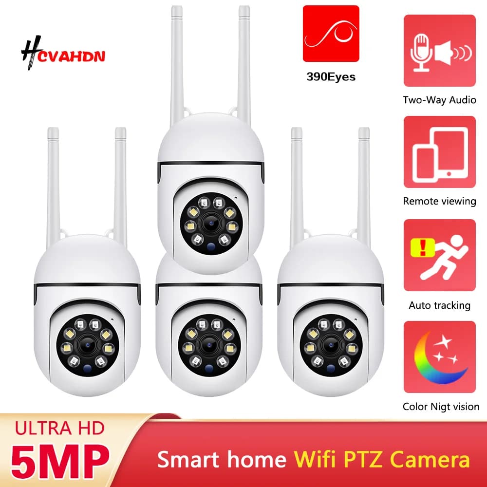 Telecamera di Sorveglianza WiFi PTZ 5MP con Visione Notturna a Colori, Tracciamento Automatico Intelligente, Monitor Wireless per Bambini e Sicurezza Domestica