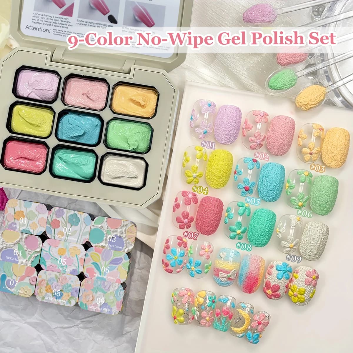 duolingdai 9-Grid Macaron Oil Painting Gel Complete Set - Nail Gel Macaron Oil Painting, No Wipe Nail Polish Gel, Vibrant Colors