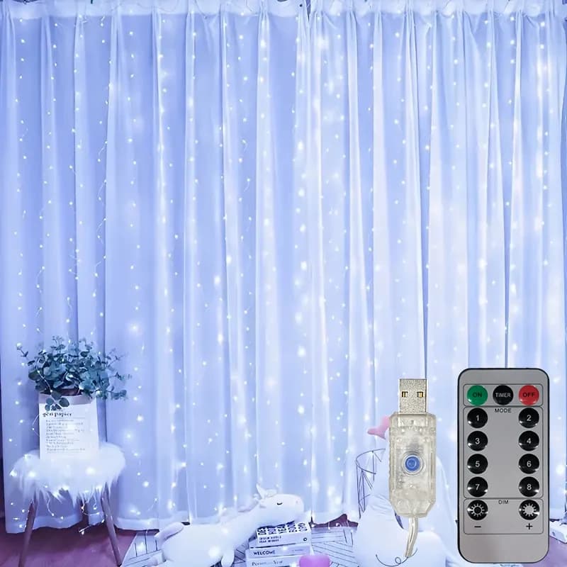 Luci a stringa LED per tende a 8 modalità Spina USB con telecomando Luci ghirlanda fata Decorazione natalizia per camera da letto Casa Capodanno