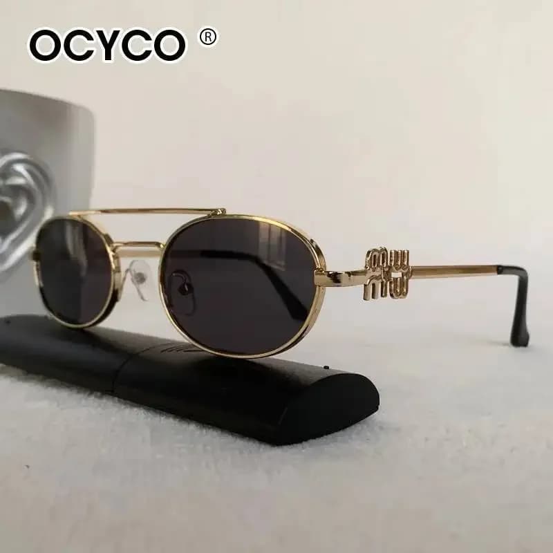 2026 New Small Punk Oval Sunglasses For Women Brand Designer Metal Double Bridge Eyewear UV Protection Men Shades