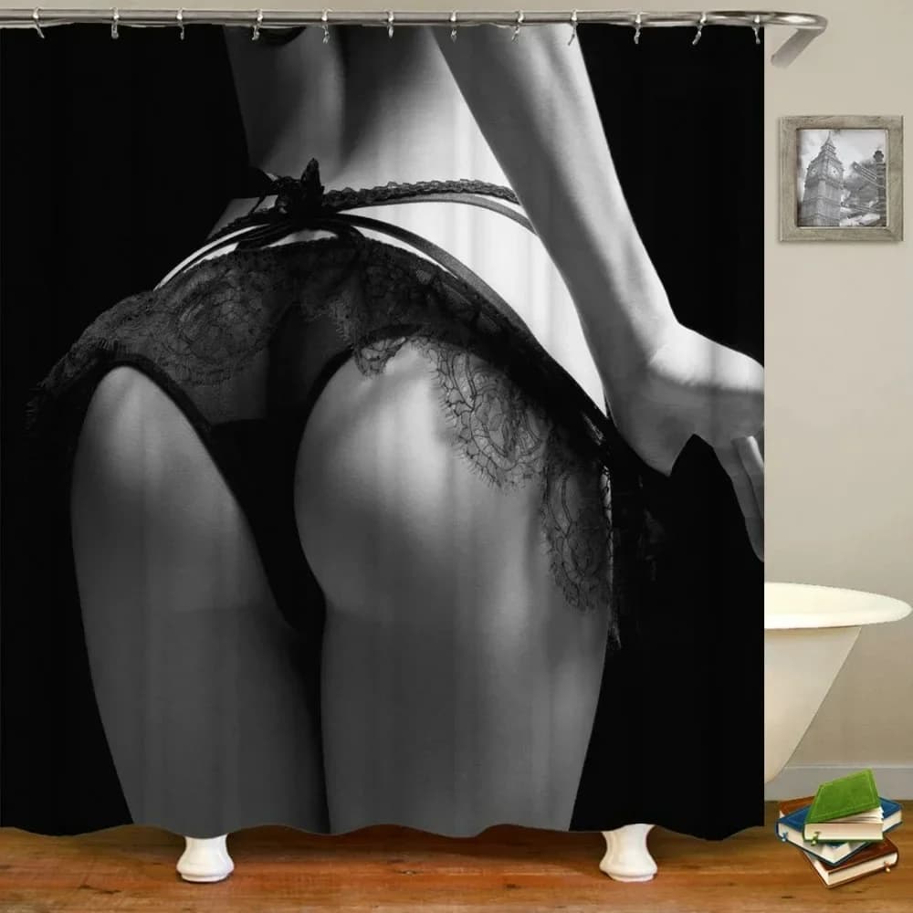 Donna sexy Glutei Stampa Tende da doccia Luce solare Spiaggia Ragazza Paesaggio Bagno Decor Tessuto Lavabile Schermo da bagno con ganci
