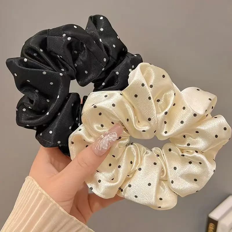 Elegant Polka Dot Hair Scrunchies for Women Simulation Silk Hair Ties Wave Point Elastic Hair Loop Ponytail Headwear Accessories