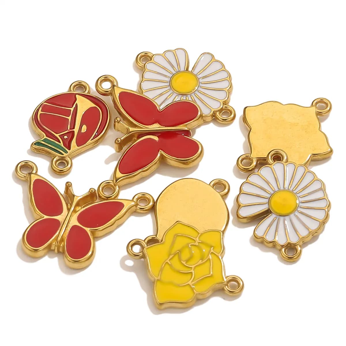 4 pezzi di ciondolo fiore vintage in acciaio inossidabile smaltato placcato in oro per collana fai da te, bracciale, cavigliera, materiali per la creazione di gioielli all'ingrosso