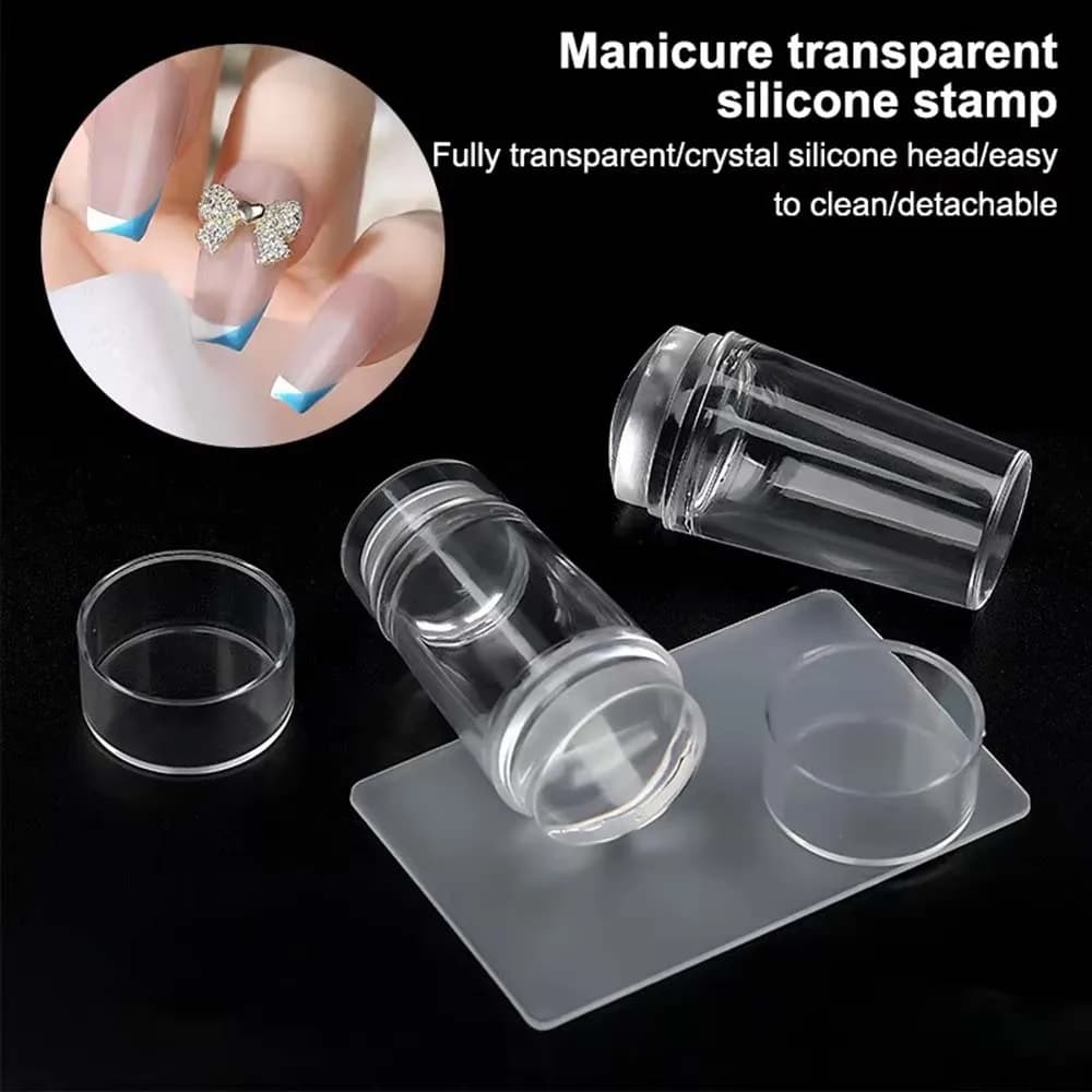 Nuovo Timbro Trasparente per Nail Art con Raschietto, Stampo Cancellabile per Unghie alla Francese, Accessori Fai da Te per Stamping e Manicure