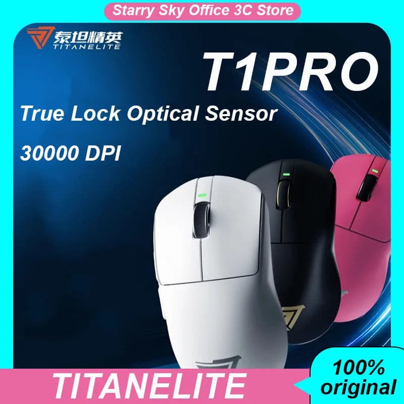 Titanelite T1 Three-modal Wireless Mouse True-Lock Optical Sensor 30000 DPI PC Esports T1Pro Laptop Game Mouse