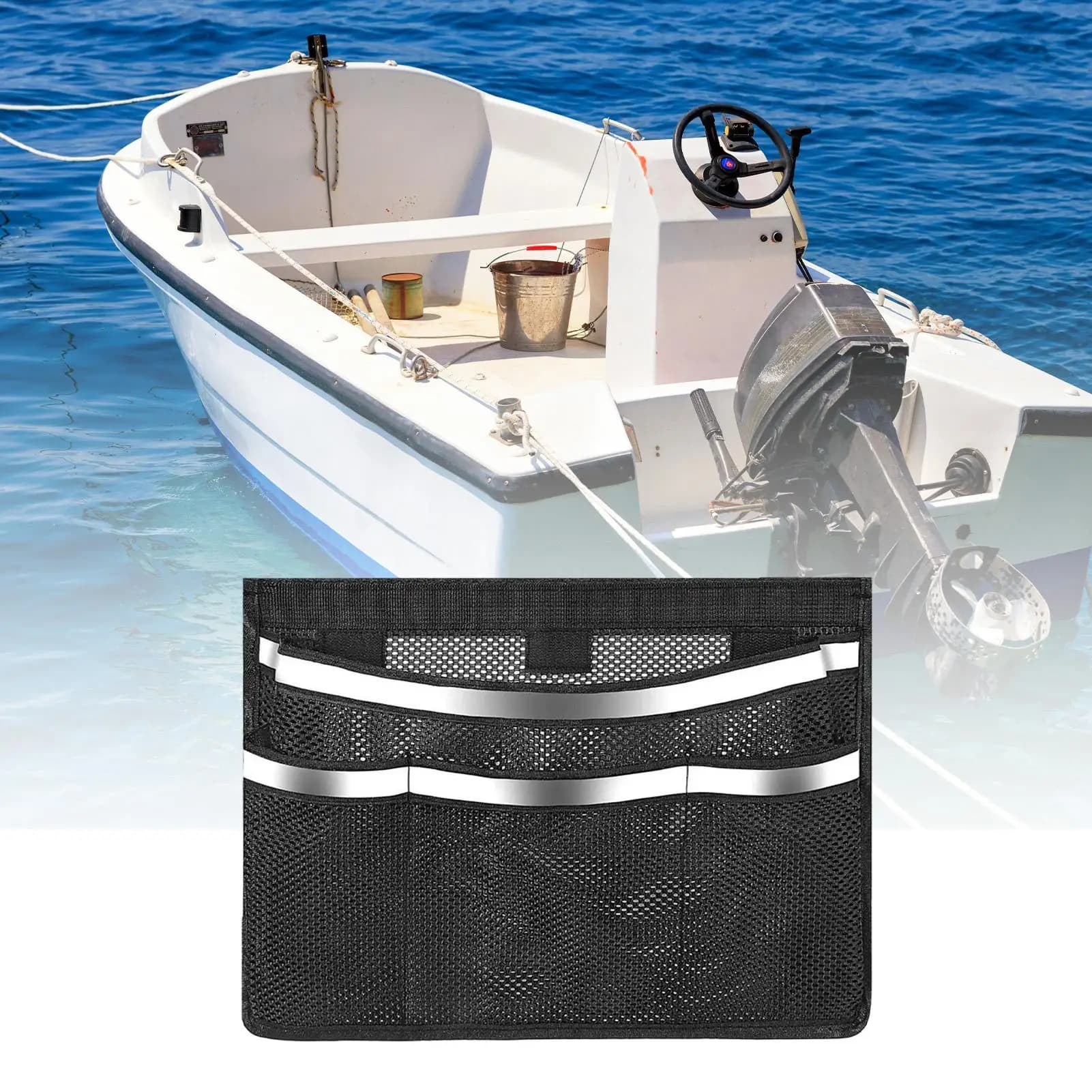 Breathable Boat Storage Accessories Self-Adhesive Reflective Universal Boat Storage Net Bag For Sea Tools Fishing Gear Gloves