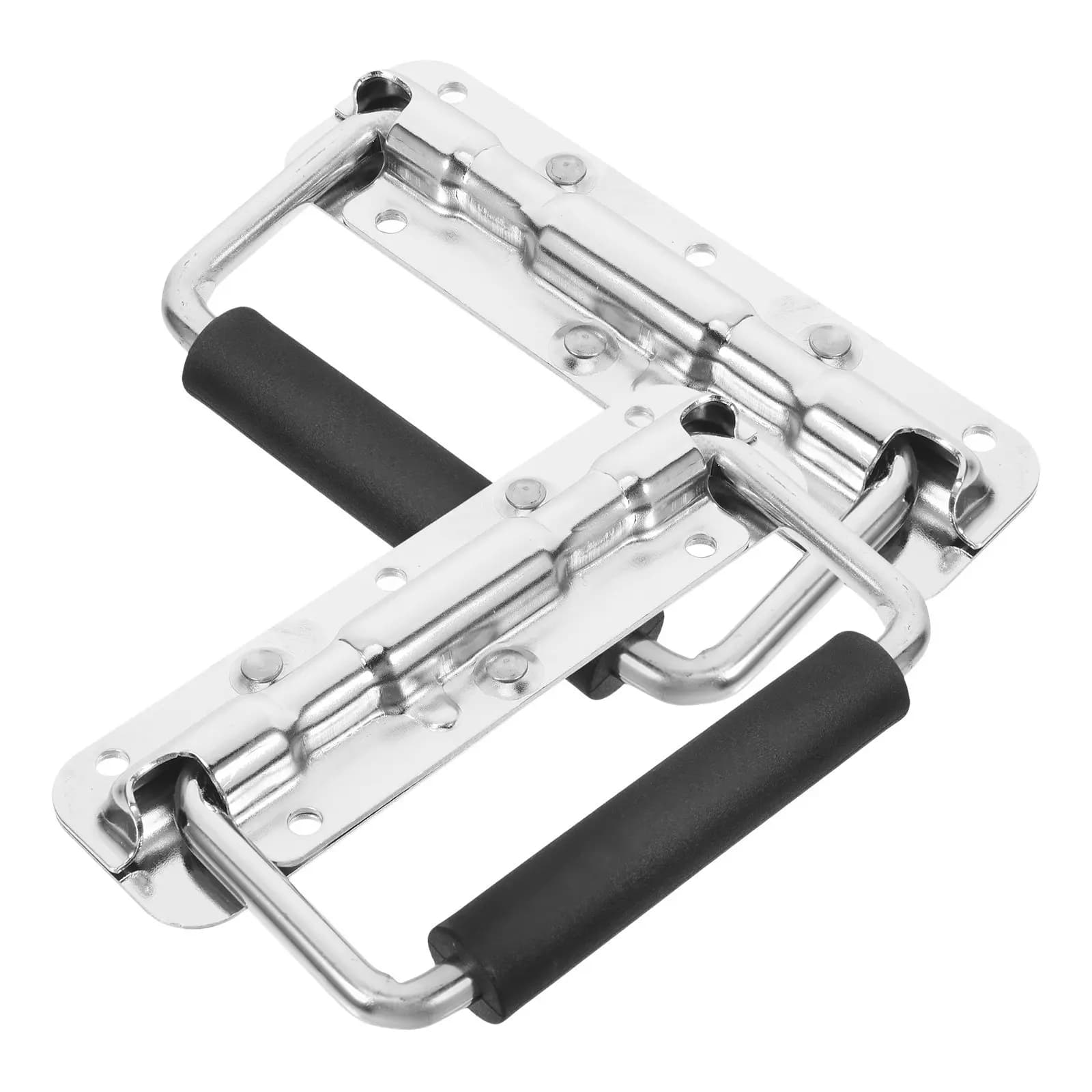 2Pcs Iron Folding Handles Spring Loaded Rubber Grip for Toolboxes Cabinets Storage Boxes Heavy Duty Pull Handles