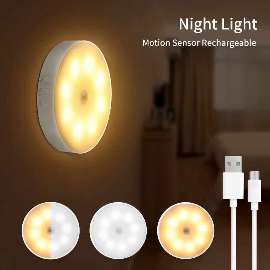 Luci a LED sotto l'armadio con sensore di movimento Luce notturna Lampada USB wireless ricaricabile per scale Armadio Cucina Camera da letto Corridoio