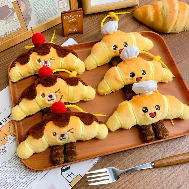 Croissant Shape Keychain, Cartoon Plush, Mini Soft Pendant for Car, Bag, Backpack, Children's Gift