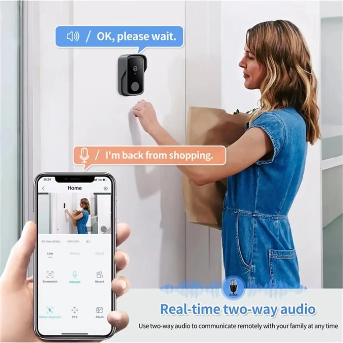 【STABLE QUALITY】Smart Doorbell Right Two-Way Audio Charger Stand Video Door Phone Smart Door Viewer Night Vision Doorbell Camera