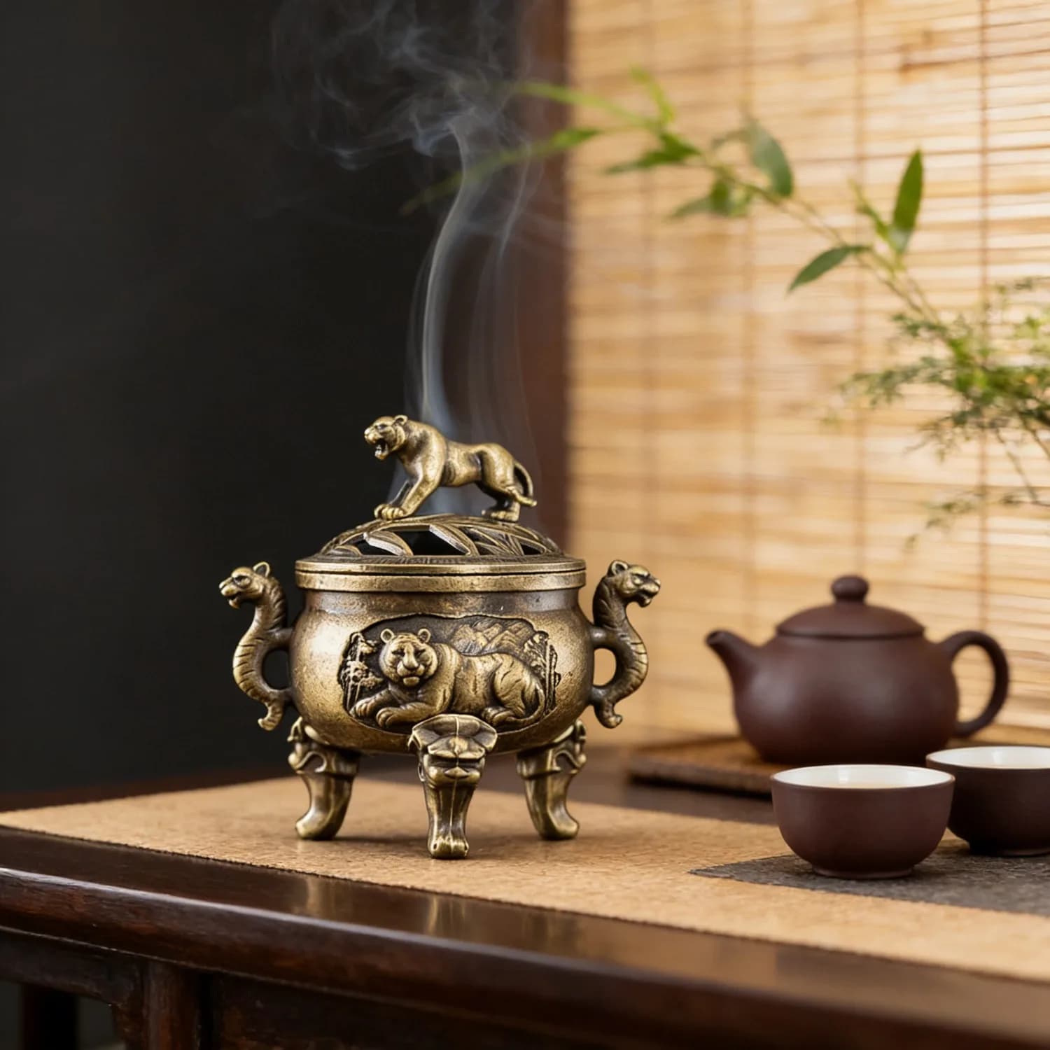 Bruciatore d'Incenso a Forma di Tigre, Animale dello Zodiaco Cinese, Decorazione per la Casa, Strumento per Aromaterapia per Bastoncini di Sandalo e Incenso a Cono