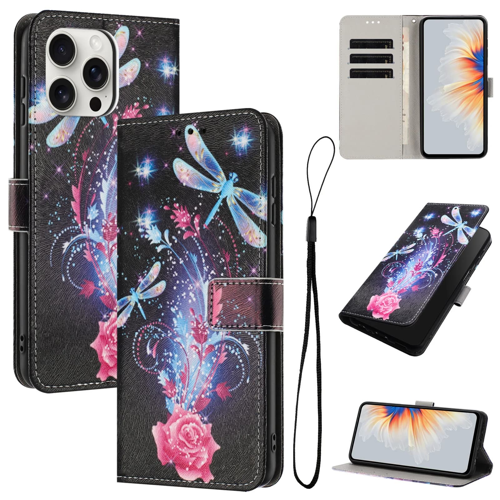 Custodia a libro 3D con motivi dipinti per Infinix Hot 50i 50 Pro Plus 40 40i 30 Play NFC GT 20 Pro, in pelle con cordino e 3 scomparti per carte