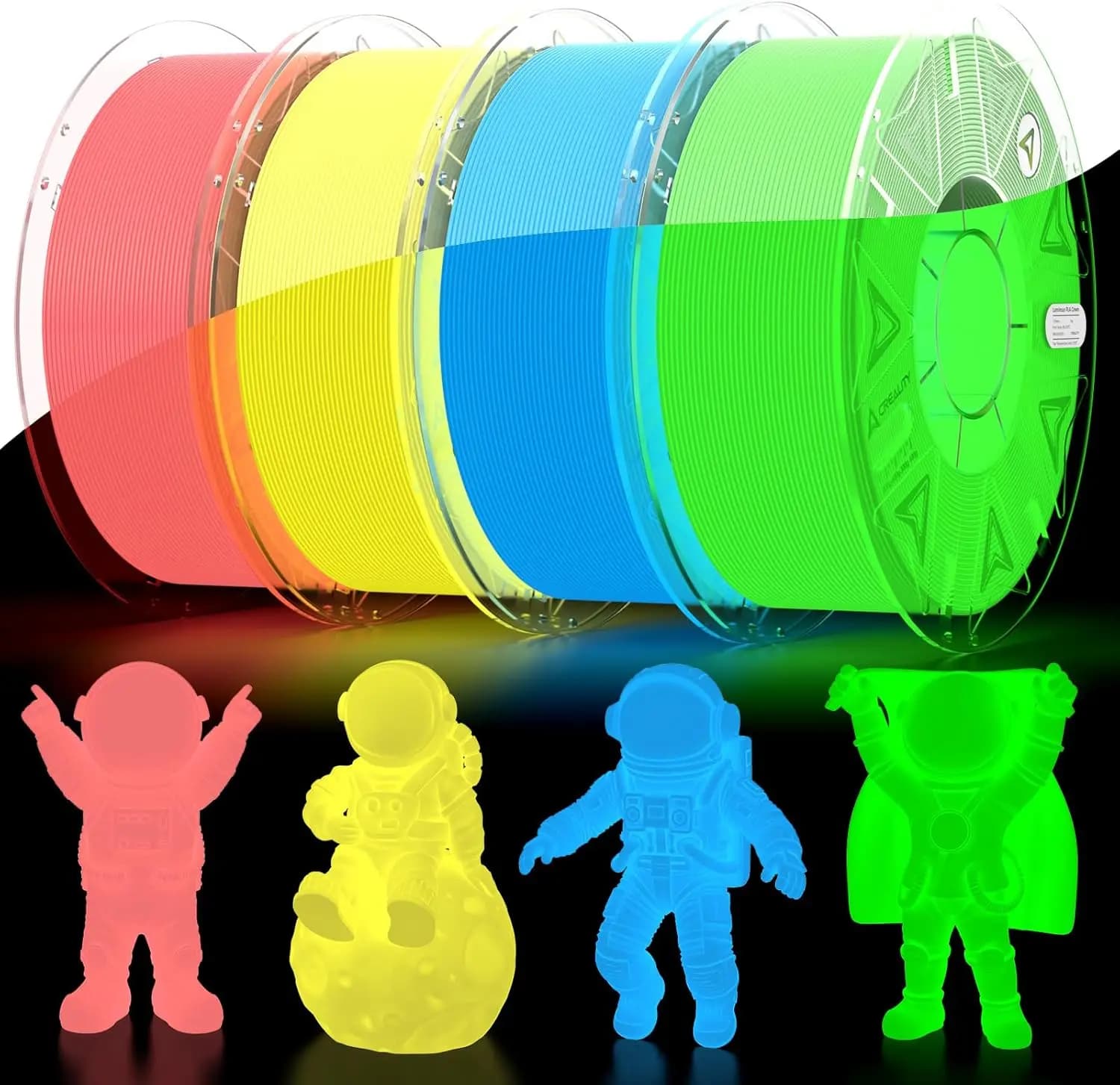Filamento PLA Luminescente 1.75mm, Filamento per Stampante 3D ad Alta Luminosità e Lunga Durata, Precisione Dimensionale +/-0.02mm, Bobina da 4kg (Rosa, Blu, Giallo, Verde)