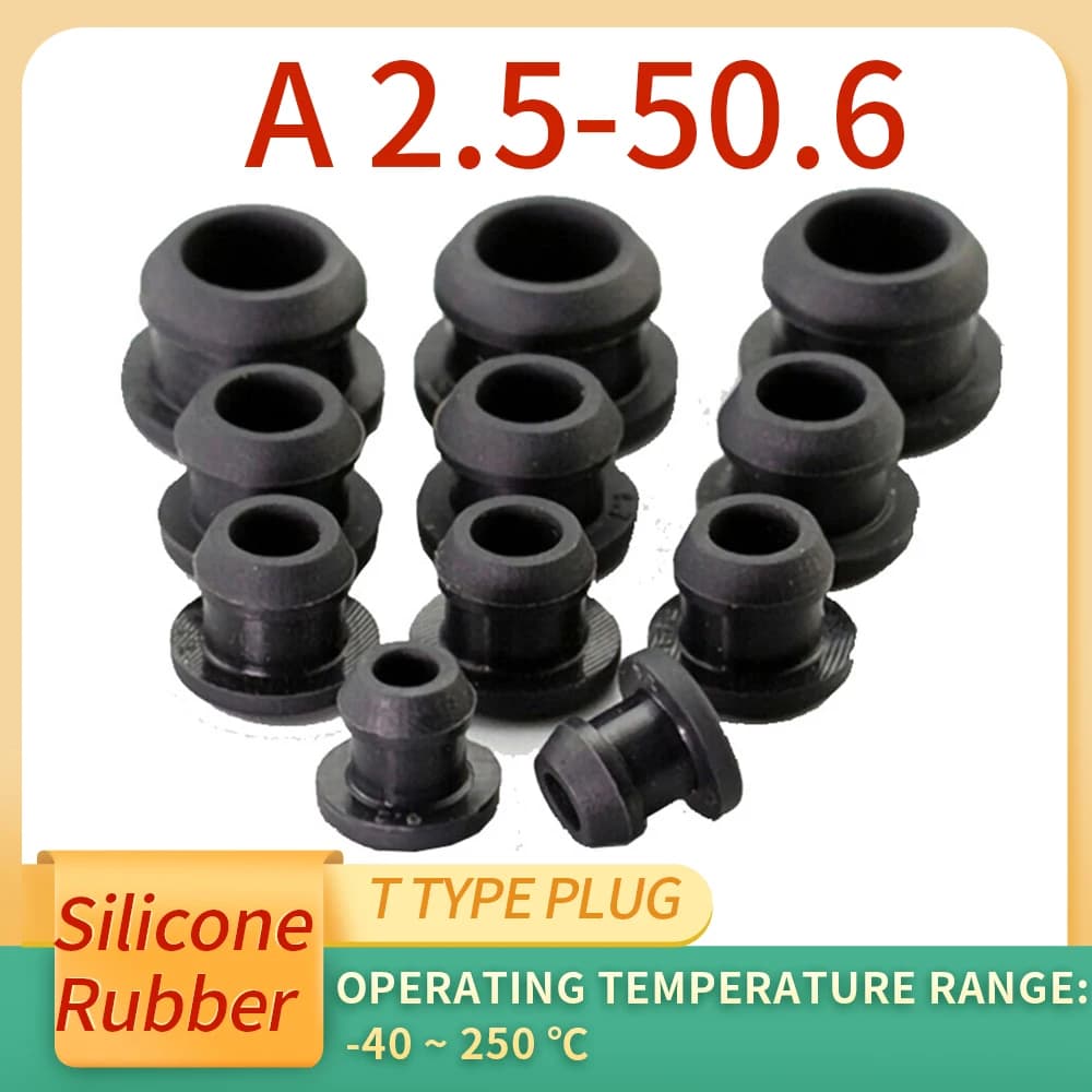 Tappi terminali con chiusura a scatto in gomma siliconica conica nera da 2,5-50,6 mm Tipo T Tappi terminali inserti per tubi a prova di tappo ad alta temperatura
