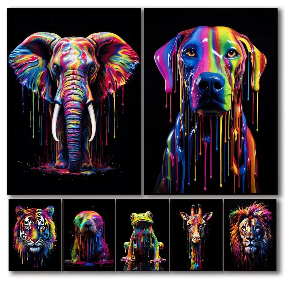 Quadri su tela con animali: Cane arcobaleno, Lontra marina, Elefante, Poster, Stampe su tela, Immagini, Rana, Arte murale con animali, Senza cornice