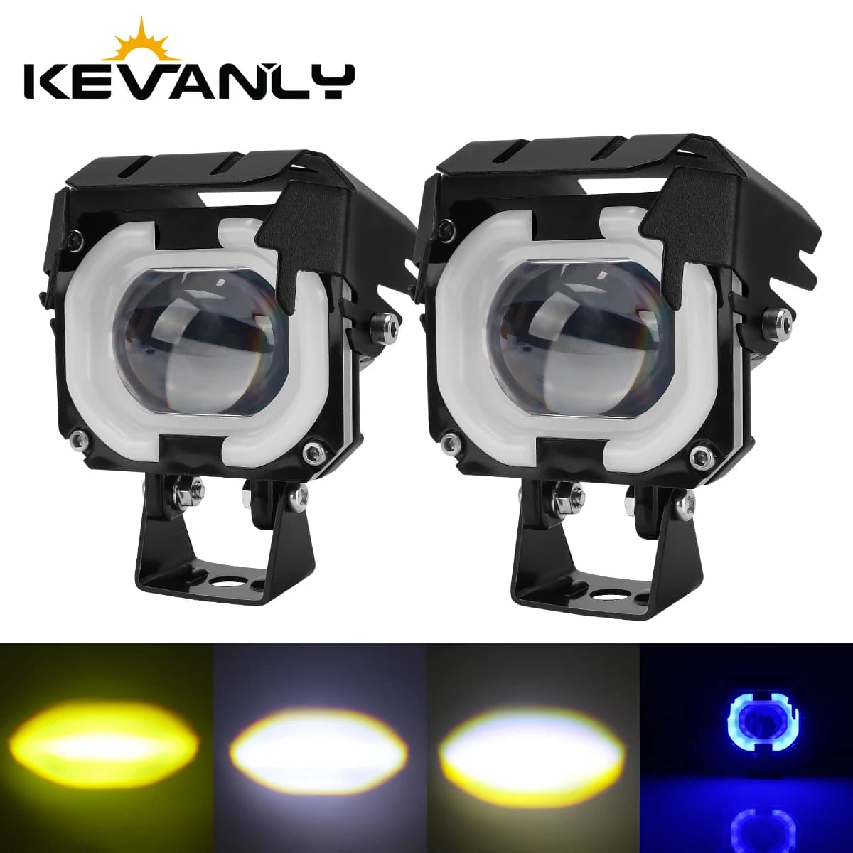 1 pair universal 12V bike guide LED spotlight double color high beam/low bike light with anti-dust protection Angel Eyes LED light