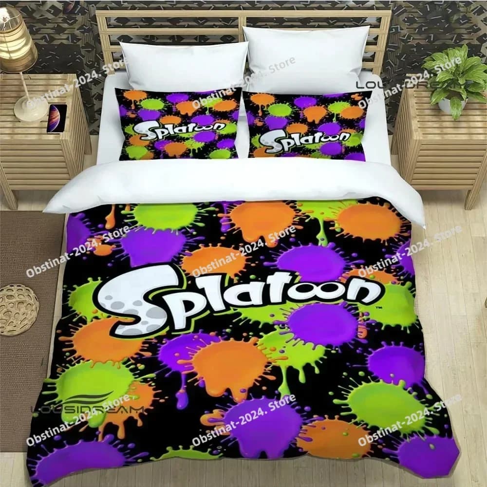 Gioco di cartoni animati 3D Splatoon Set di biancheria da letto set di forniture per letto squisito set copripiumino set di biancheria da letto set di biancheria da letto regalo di compleanno di lusso