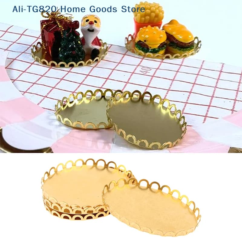 [TG820] 2 Pezzi Vassoio in Metallo in Miniatura per Casa delle Bambole 1/12, Accessori Decorativi per Cucina e Arredamento, Giocattoli per Scenari