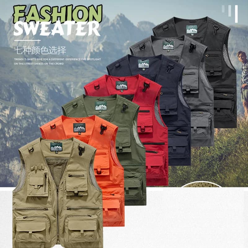 Gilet Multitasche a Rete ad Asciugatura Rapida per Primavera e Autunno, per Pesca, Caccia, Escursionismo e Fotografia
