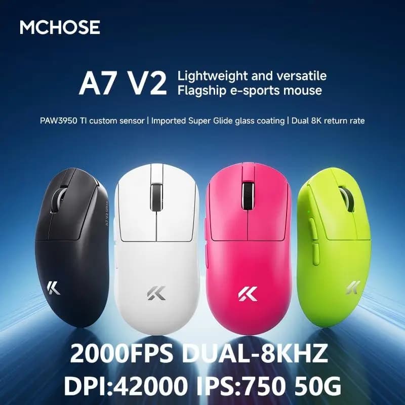 MCHOSE A7 V2 Ultra Dual-8KHZ Mouse da gioco Triplo modalità Wireless Bluetooth Leggero PC Sensore PAW3950