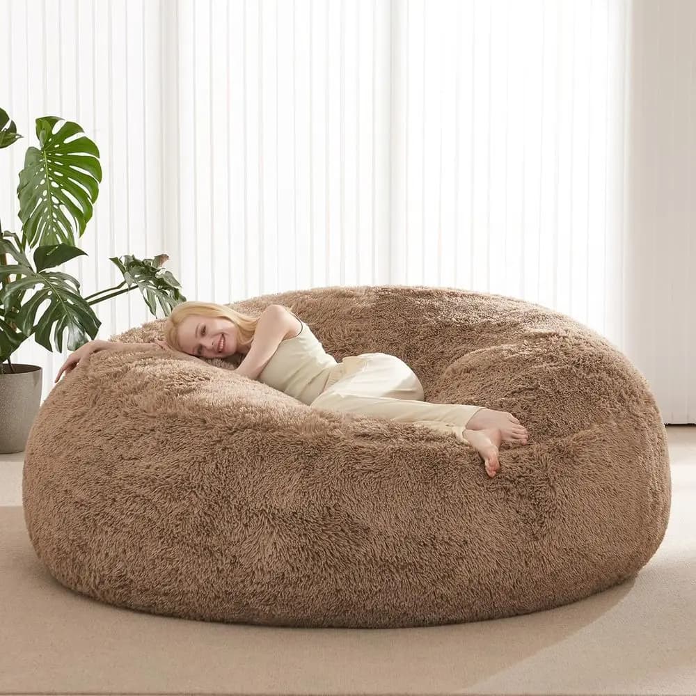 Soffice pouf per riporre animali di peluche, fodera per sedia a sacco lavabile in pelliccia sintetica (senza riempitivo) per giocattoli di peluche tessili, pouf C