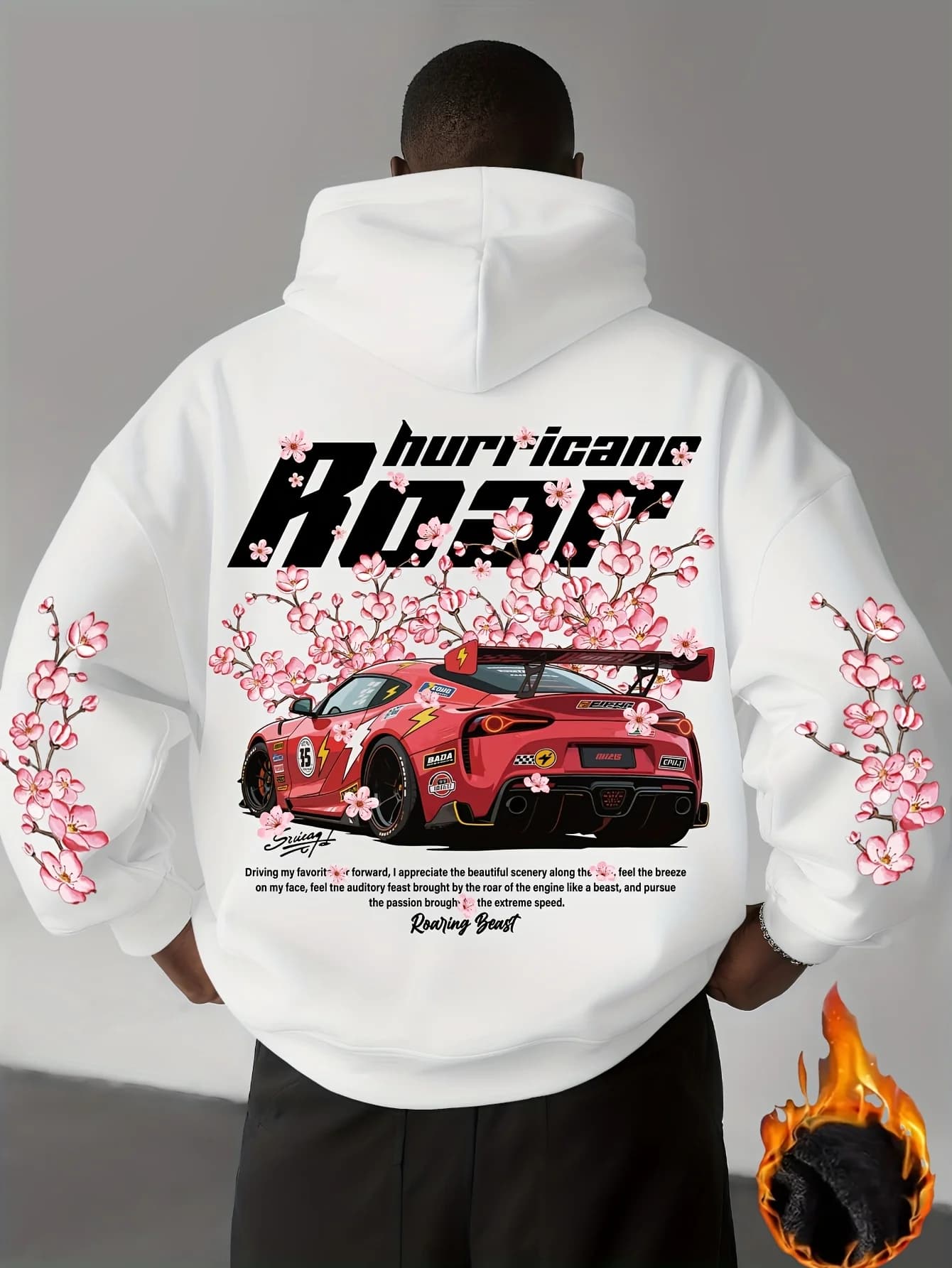 Men's Loose Fashion Street and Casual Sportswear Style Outdoor Warm and Comfortable Pullover with Cherry Blossom Pattern Design