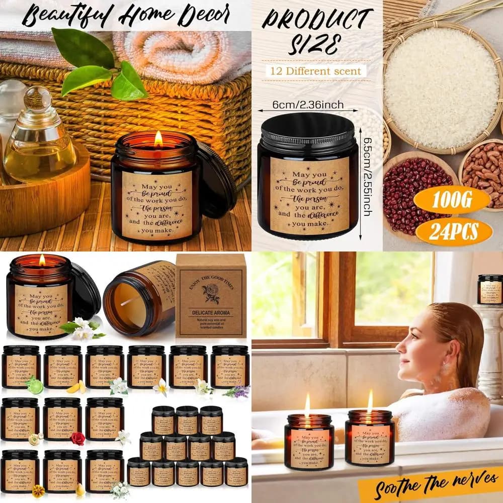 Set of 24 elegant jars for soy wax candles, 3.5 ounces, inspirational messages: perfect for employee apotheciation, teachers and volunte
