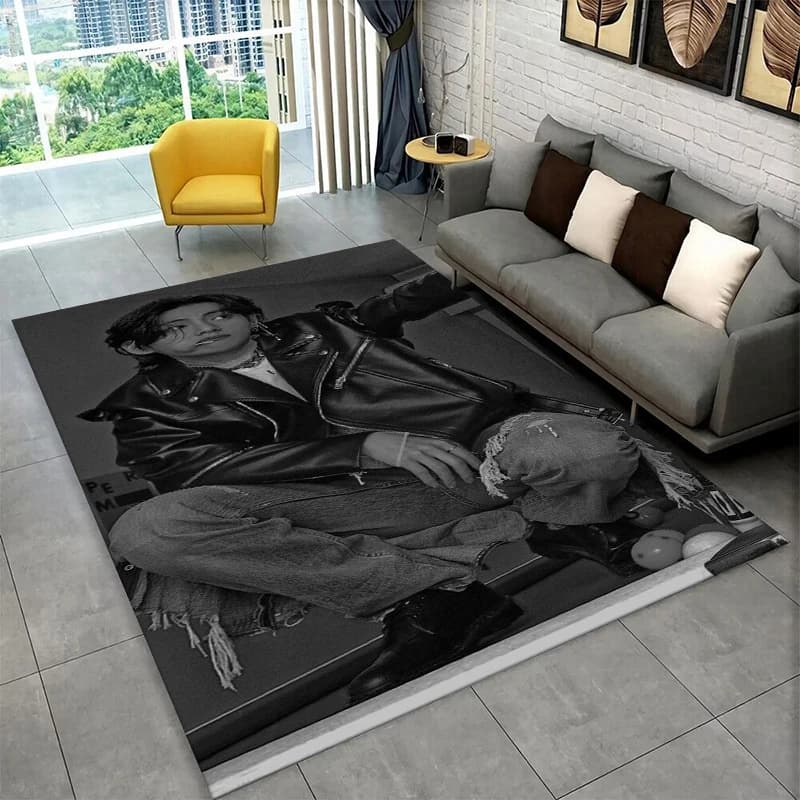 Famous B-BTS Kim Tae Hyung V KPOP Non-Slip Area Rug for Living Room,Bedroom,Playroom,Carpet Floor Mat Home Decor Rug Kids Room
