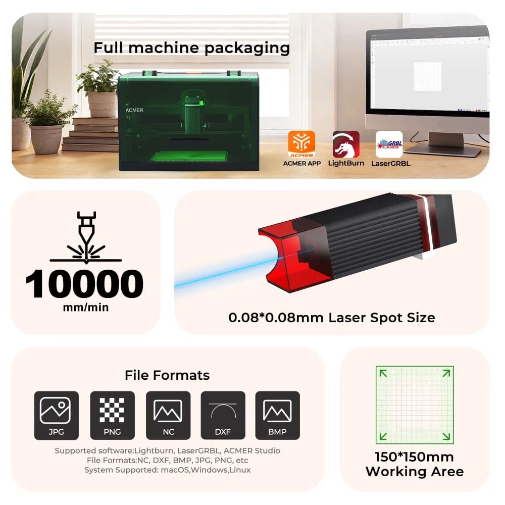ACMER K1 Mini Portable Laser Engraver Cutting DIY Design Marking Machine for Color Paper Wood Glass Acrylic Machine for Beginner