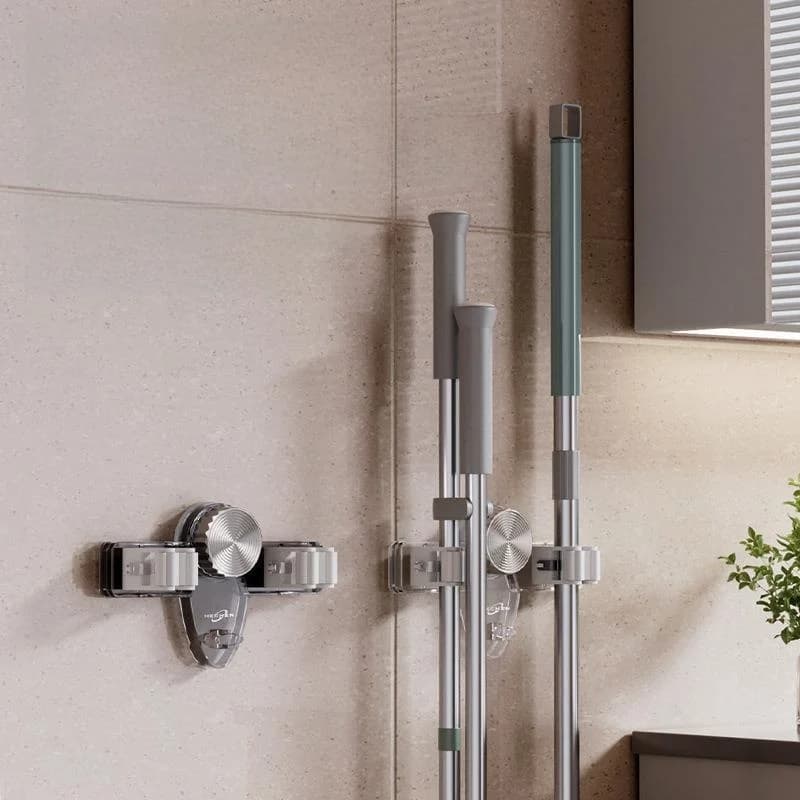 Supporto per Scopa a Ventosa con Doppio Gancio, Senza Foratura, Clip Portatile per Scopa, Stile Moderno e Semplice, Organizzatore Domestico