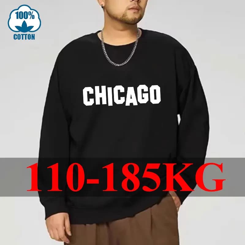 Fashion Print Men's Sweatshirts Plus Size 185KG Hoodies Harajuku Loose Pullover Cotton Warm Male Vintage Autumn Crewneck Tops