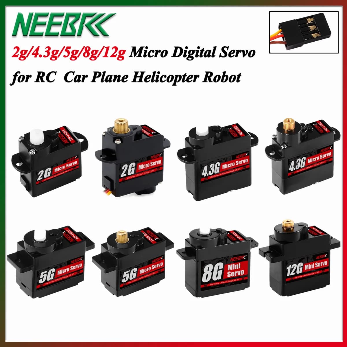 NEEBRC 2g 4.3g 5g 8g 12g Micro Servo Digitale per RC Mini Auto Aereo Drone Elicottero ad ala fissa Wltoys K969 K989 XKS X450 SCX24