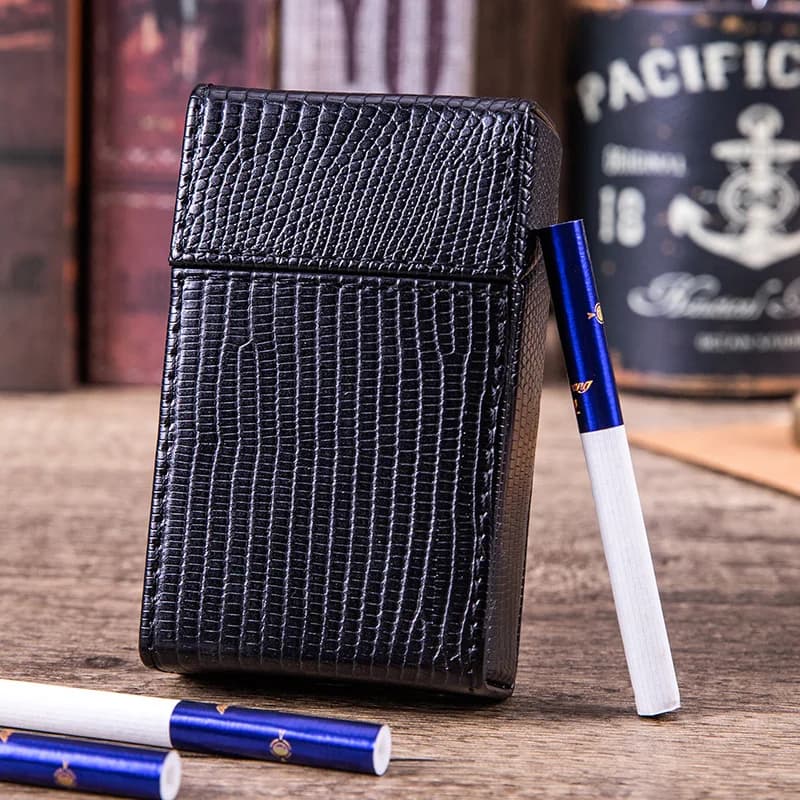 Portasigarette in Pelle PU con Portaaccendino, Contenitore per Erbe e Tabacco, Regalo per Fumatori, Porta Sigari - Accessori per Fumatori