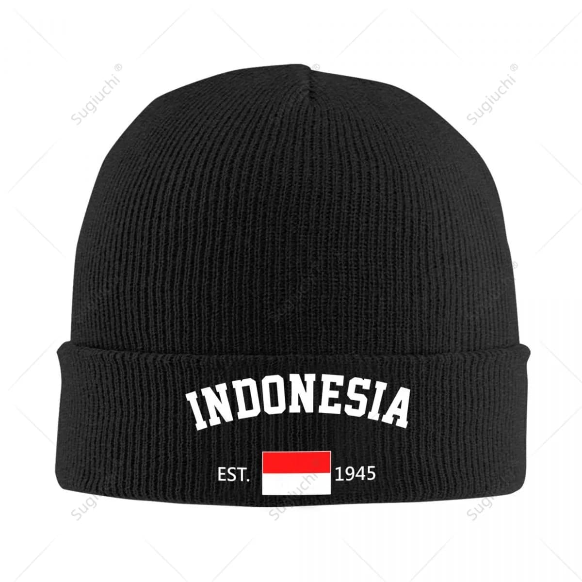 Knitted Hat Unisex Indonesia EST.1945 Independence Day For Men Women Boys Winter Autumn Beanie Cap Warm Bonnet
