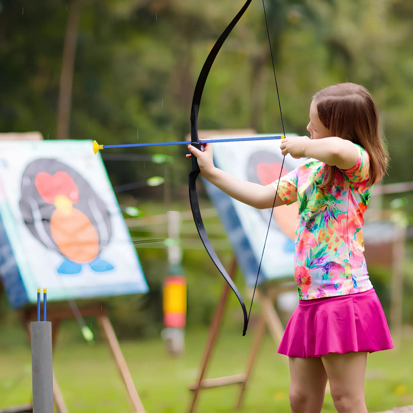 Set di 16 Frecce con Ventosa, Sicure e Arrotondate in Plastica, per Pratica di Tiro con l'Arco, Divertimento all'Aperto per Famiglie, Set di Tiro con l'Arco per 6-12 Anni